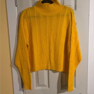 Yellow/Orange Cable Knit Turtleneck Sweater